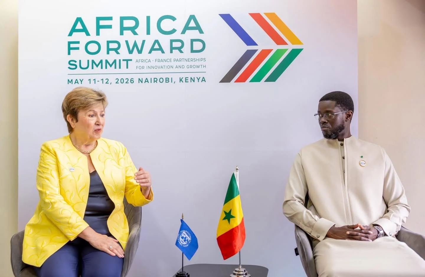 Kristalina Georgieva et Bassirou Diomaye Faye en discussion sur la dette et les réformes économiques