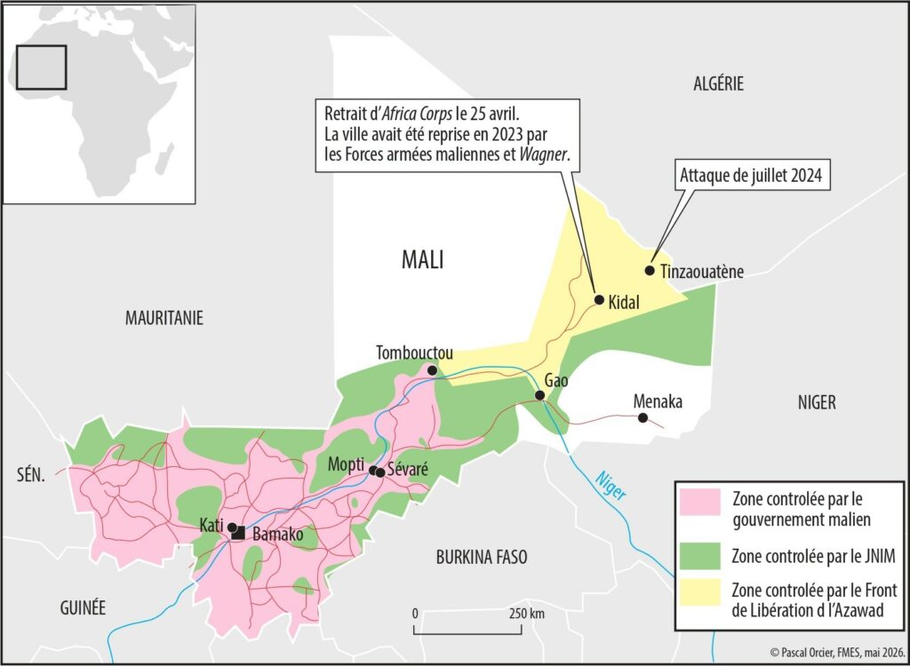 Carte du Mali illustrant les zones touchées par les attaques du 25 avril 2026