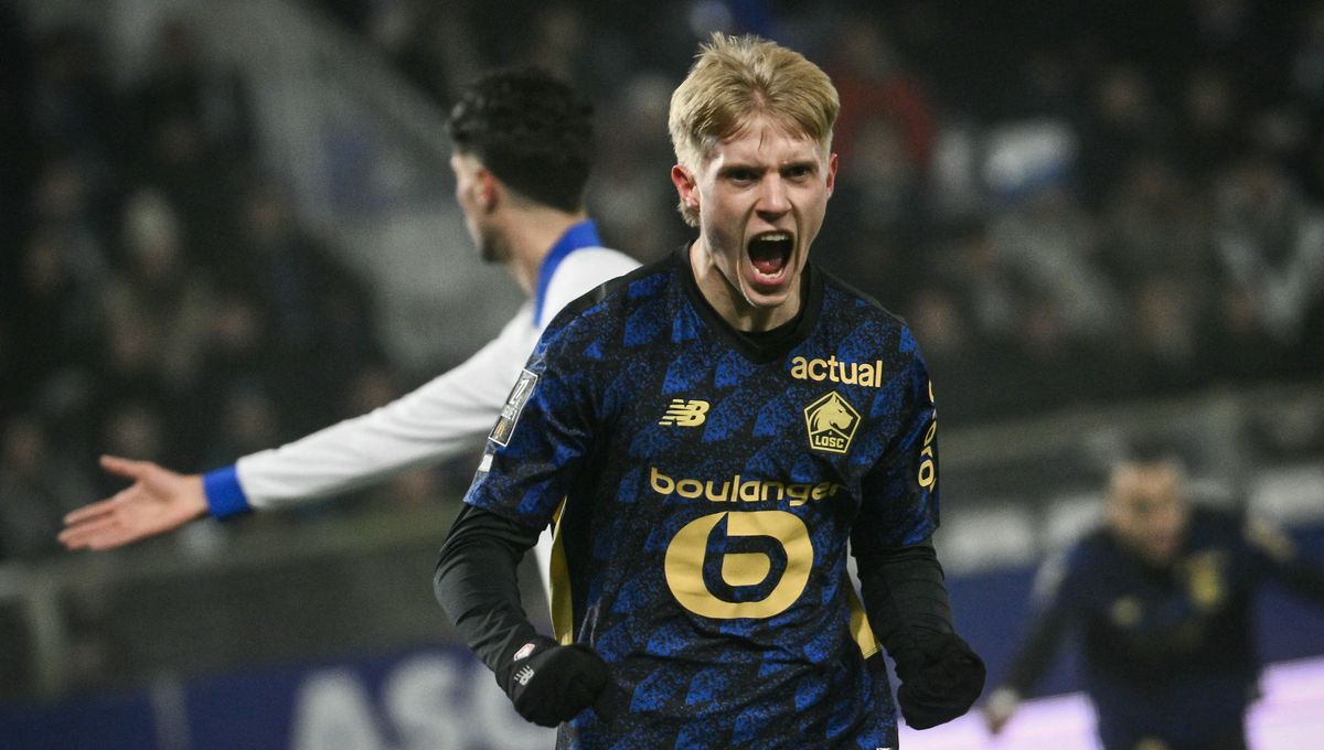 Les Lillois célébrant leur victoire à Auxerre lors du match aller (3-4) grâce à Haraldsson et ses coéquipiers