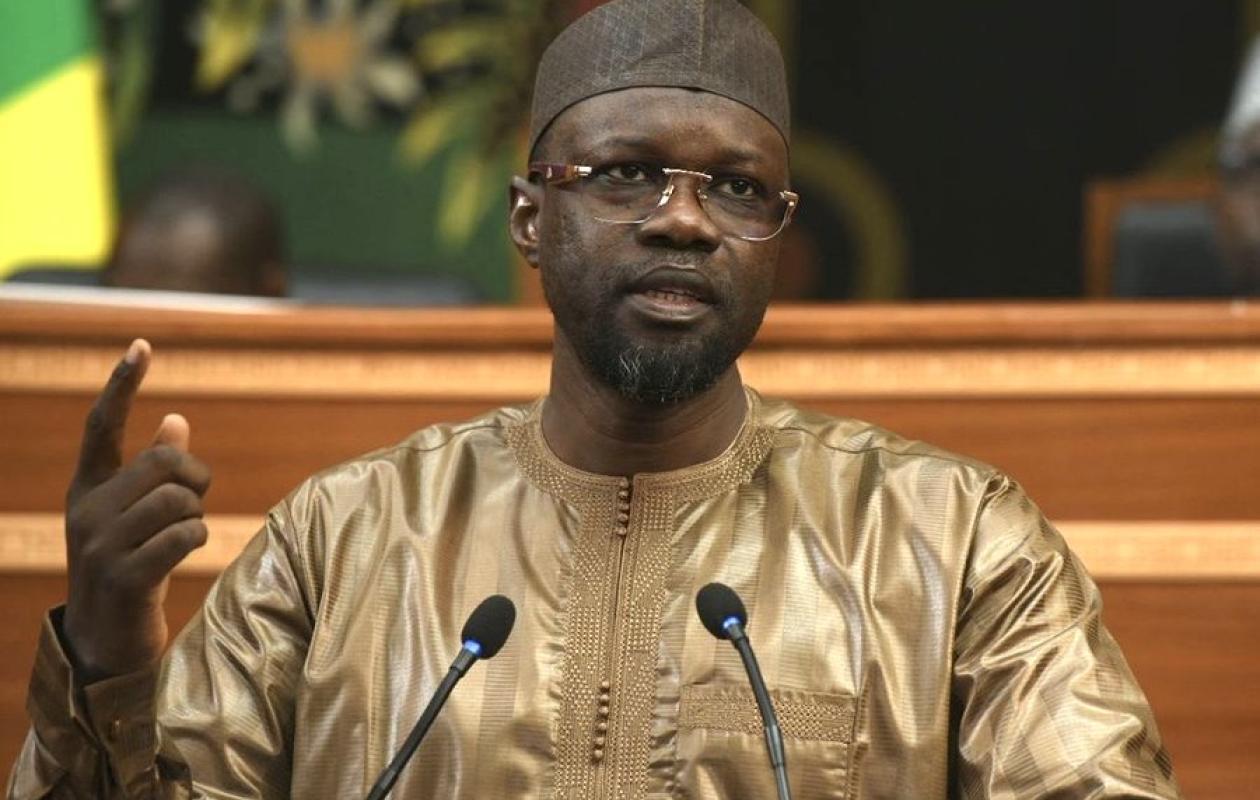 Ousmane Sonko pendant son discours à l'Assemblée nationale