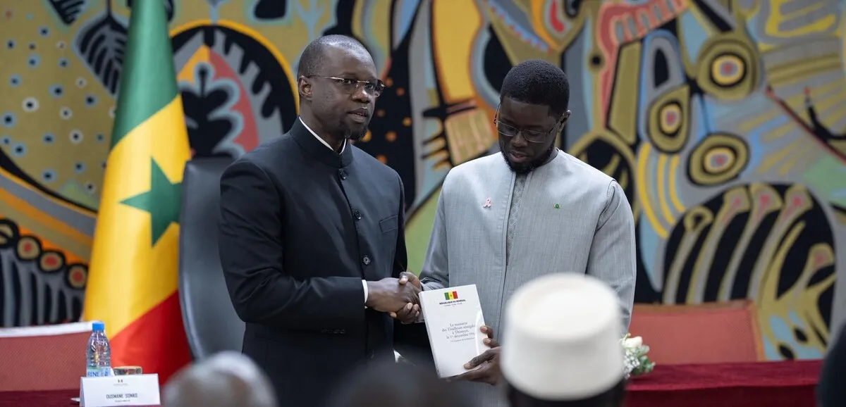 Ousmane Sonko, nouvel élu président de l'Assemblée nationale du Sénégal, lors d'une allocution officielle