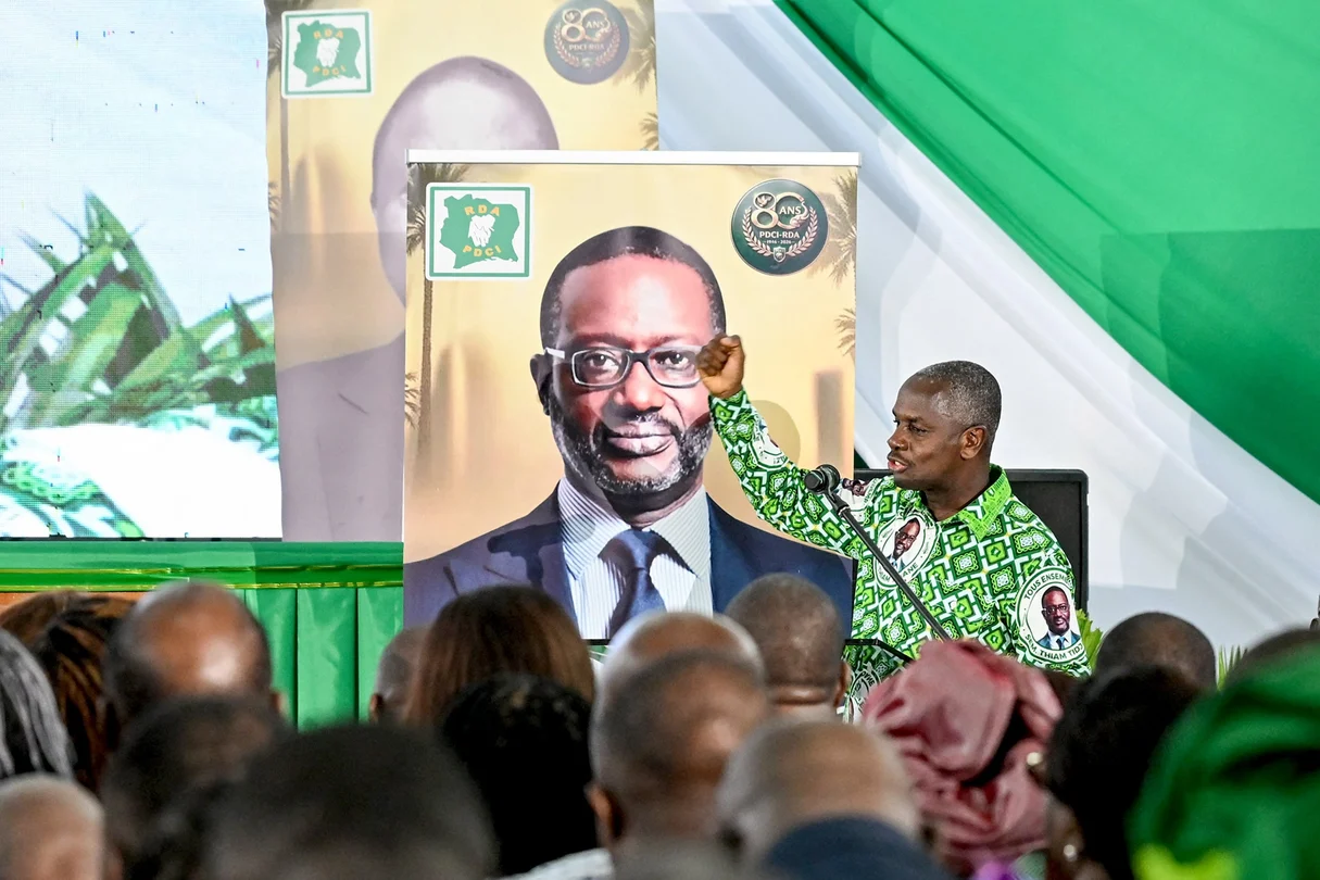 Calice Yapo Yapo, secrétaire exécutif du PDCI, lors des célébrations du 80e anniversaire du parti le 9 avril 2026 à Abidjan. © Issouf SANOGO