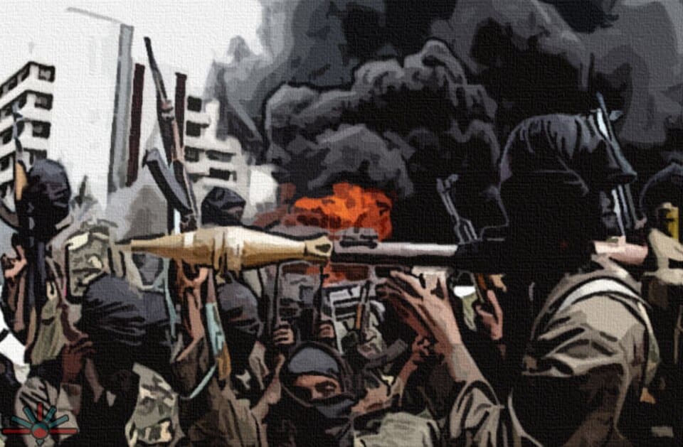Illustration montrant des membres de Boko Haram utilisant des outils technologiques